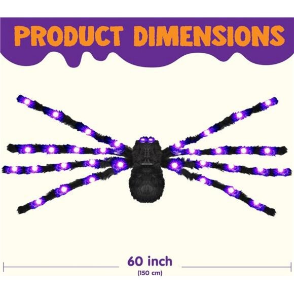 Halloween Outdoor Decorations Light-Up Giant Spider, 5 Ft Large Black - Picture 7 of 8